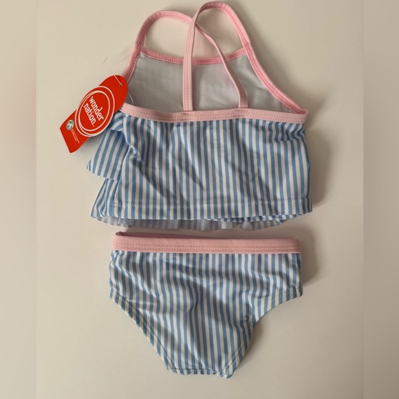 NWT Wonder Nation Baby Blue and Pink Striped Ruffle Swimsuit 0-3 Months - Picture 4 of 4